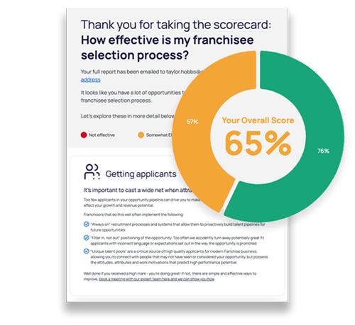 A franchise owner takes a scorecard to evaluate how effective their selection process is.