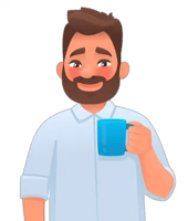 Cartoon man holding coffee mug