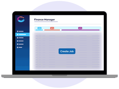 The finance manager role opens on a laptop screen with a talent database search feature to quickly find the best candidates.